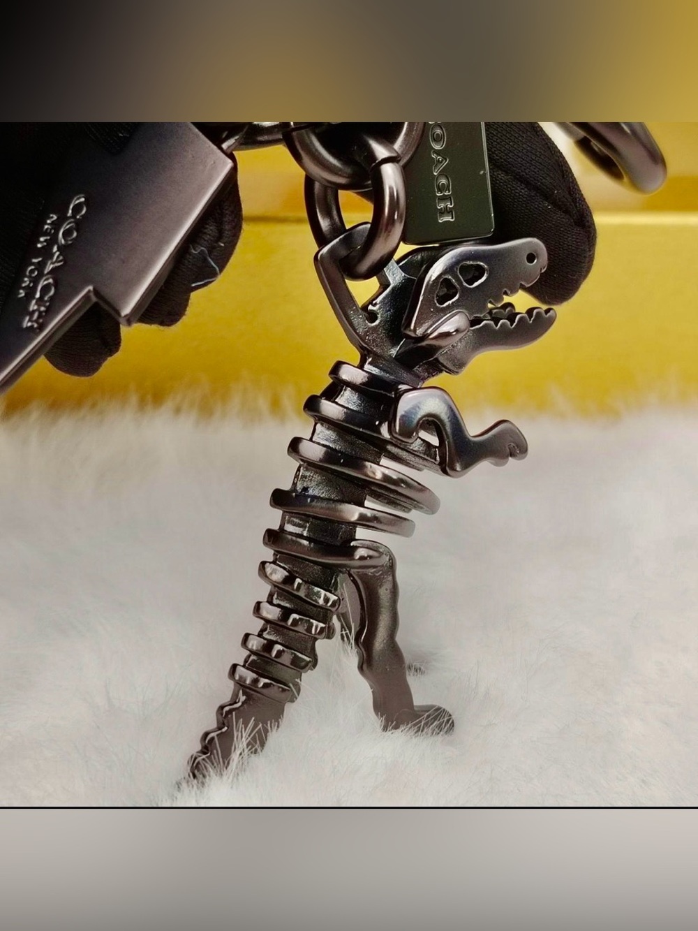 Coach Rexy Skeleton Gun Metal Bag Charm / Keychain Like New - Picture 3 of 4